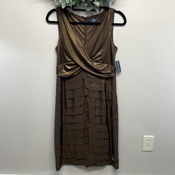 NWT America Living Chocolate Bronze Sleeveless Sheath Surplice Dress 10 - Picture 1 of 16